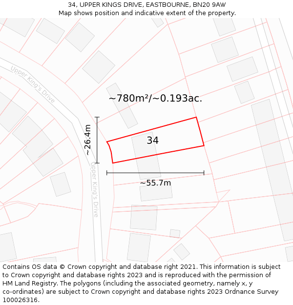 34, UPPER KINGS DRIVE, EASTBOURNE, BN20 9AW: Plot and title map