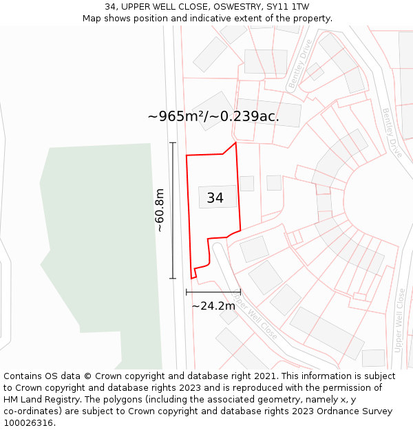 34, UPPER WELL CLOSE, OSWESTRY, SY11 1TW: Plot and title map