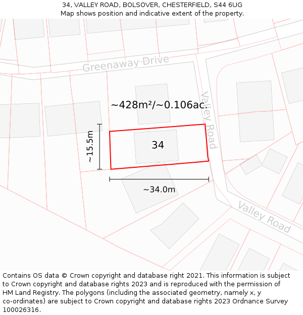 34, VALLEY ROAD, BOLSOVER, CHESTERFIELD, S44 6UG: Plot and title map