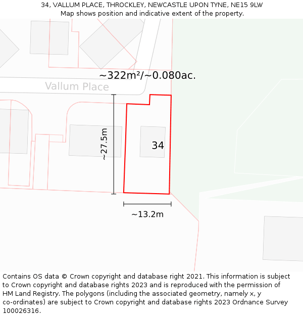 34, VALLUM PLACE, THROCKLEY, NEWCASTLE UPON TYNE, NE15 9LW: Plot and title map