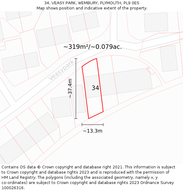 34, VEASY PARK, WEMBURY, PLYMOUTH, PL9 0ES: Plot and title map