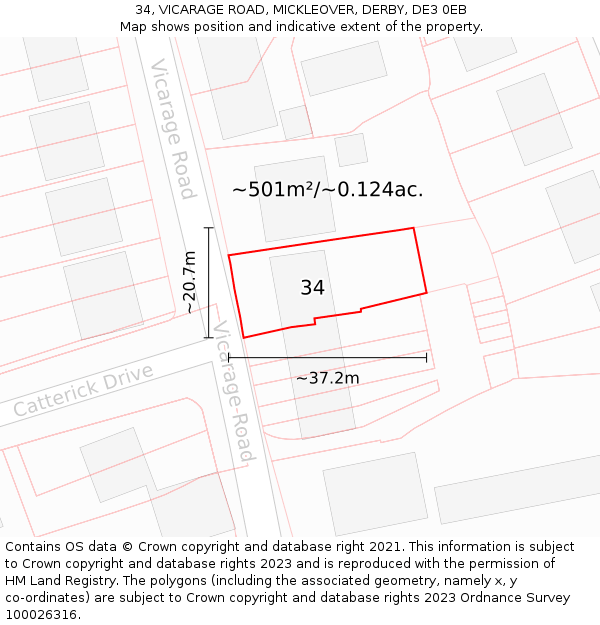 34, VICARAGE ROAD, MICKLEOVER, DERBY, DE3 0EB: Plot and title map