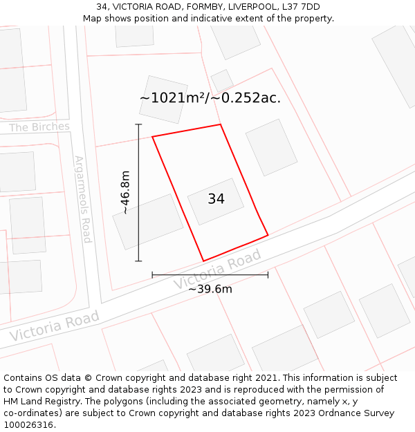 34, VICTORIA ROAD, FORMBY, LIVERPOOL, L37 7DD: Plot and title map