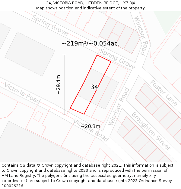 34, VICTORIA ROAD, HEBDEN BRIDGE, HX7 8JX: Plot and title map