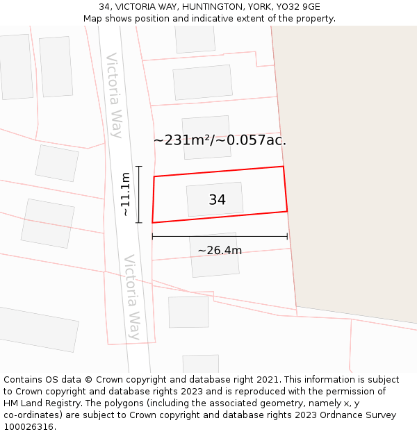 34, VICTORIA WAY, HUNTINGTON, YORK, YO32 9GE: Plot and title map