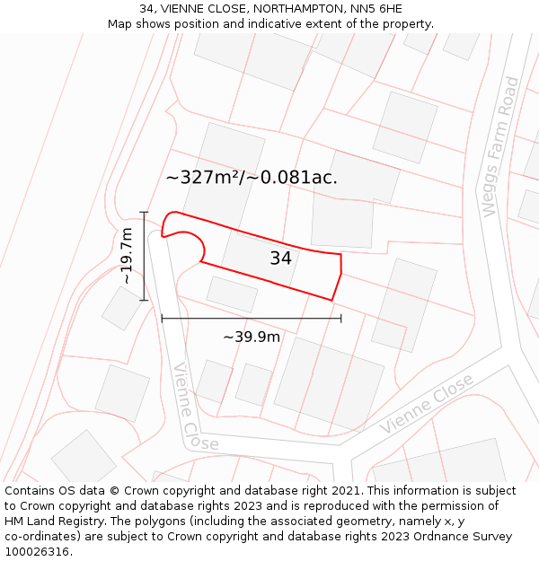 34, VIENNE CLOSE, NORTHAMPTON, NN5 6HE: Plot and title map