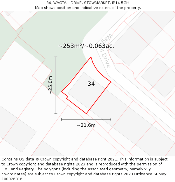 34, WAGTAIL DRIVE, STOWMARKET, IP14 5GH: Plot and title map