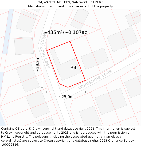 34, WANTSUME LEES, SANDWICH, CT13 9JF: Plot and title map