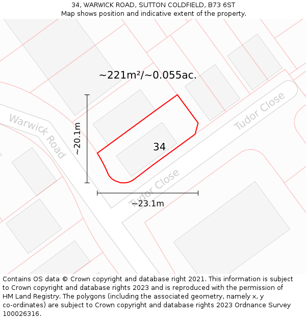 34, WARWICK ROAD, SUTTON COLDFIELD, B73 6ST: Plot and title map