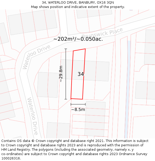 34, WATERLOO DRIVE, BANBURY, OX16 3QN: Plot and title map