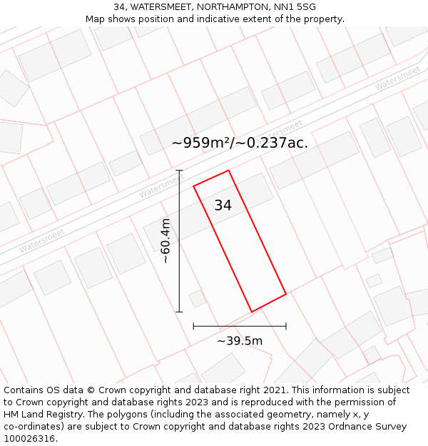 34, WATERSMEET, NORTHAMPTON, NN1 5SG: Plot and title map