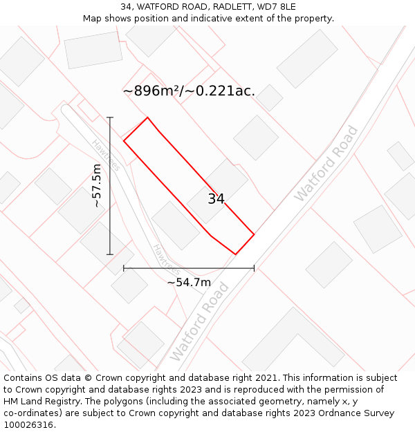 34, WATFORD ROAD, RADLETT, WD7 8LE: Plot and title map