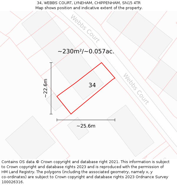 34, WEBBS COURT, LYNEHAM, CHIPPENHAM, SN15 4TR: Plot and title map