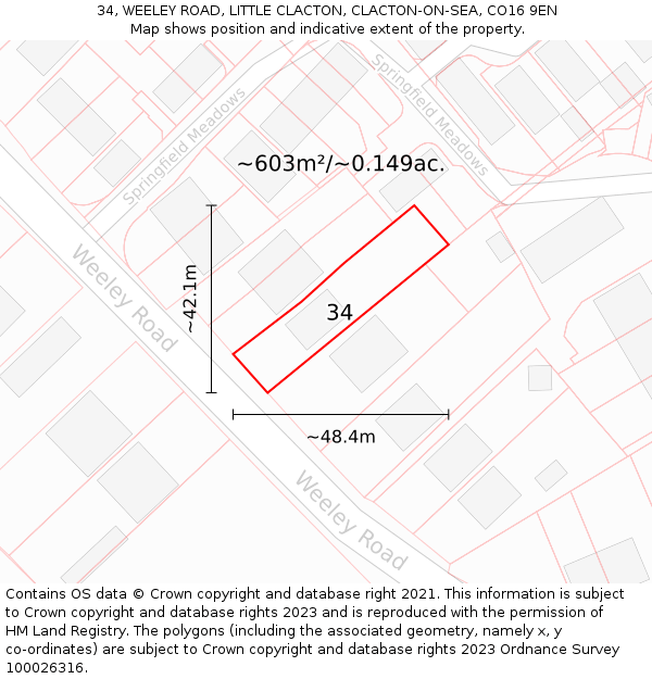 34, WEELEY ROAD, LITTLE CLACTON, CLACTON-ON-SEA, CO16 9EN: Plot and title map