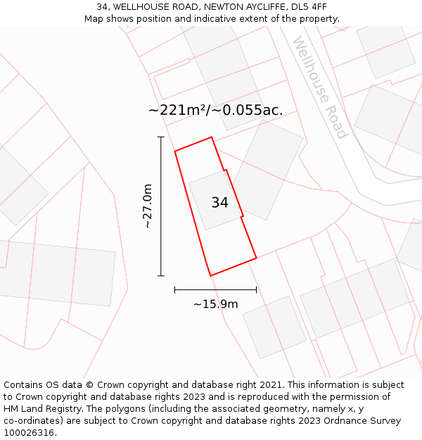 34, WELLHOUSE ROAD, NEWTON AYCLIFFE, DL5 4FF: Plot and title map