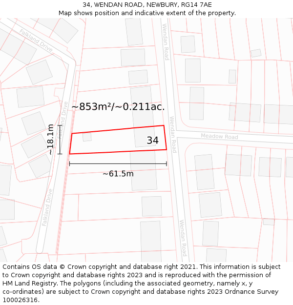 34, WENDAN ROAD, NEWBURY, RG14 7AE: Plot and title map