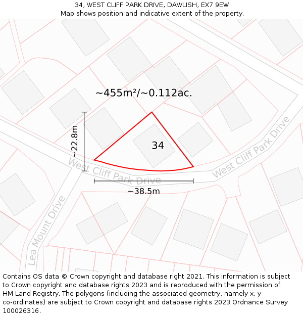 34, WEST CLIFF PARK DRIVE, DAWLISH, EX7 9EW: Plot and title map