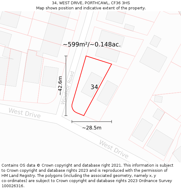 34, WEST DRIVE, PORTHCAWL, CF36 3HS: Plot and title map