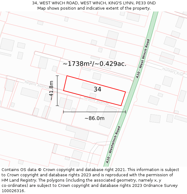 34, WEST WINCH ROAD, WEST WINCH, KING'S LYNN, PE33 0ND: Plot and title map