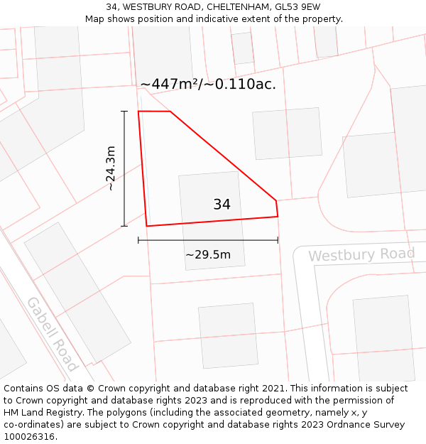 34, WESTBURY ROAD, CHELTENHAM, GL53 9EW: Plot and title map