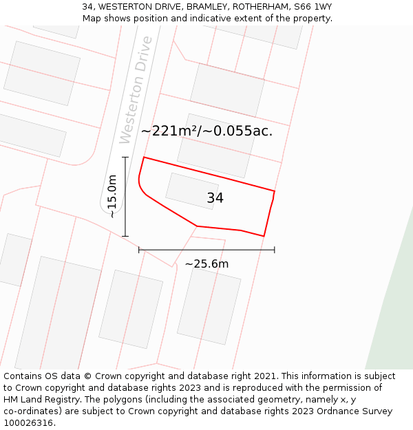 34, WESTERTON DRIVE, BRAMLEY, ROTHERHAM, S66 1WY: Plot and title map