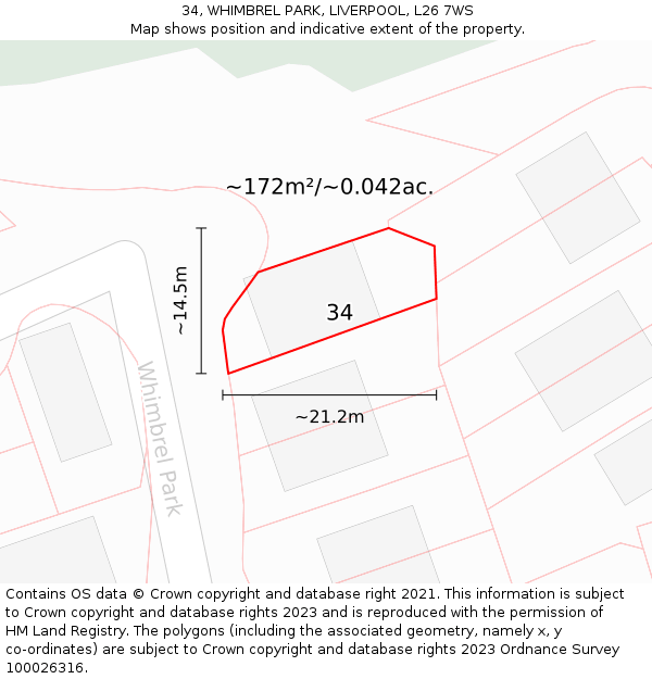 34, WHIMBREL PARK, LIVERPOOL, L26 7WS: Plot and title map