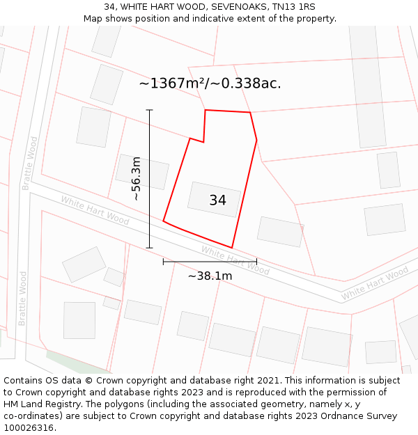 34, WHITE HART WOOD, SEVENOAKS, TN13 1RS: Plot and title map