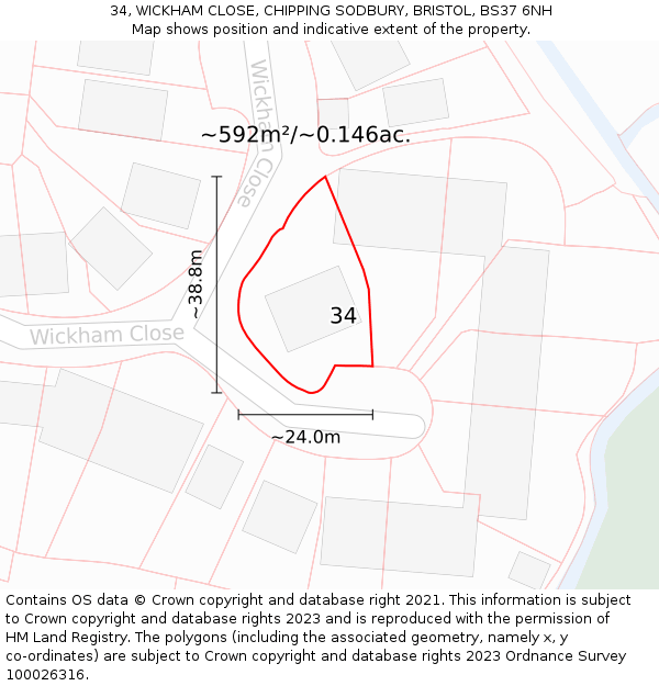 34, WICKHAM CLOSE, CHIPPING SODBURY, BRISTOL, BS37 6NH: Plot and title map