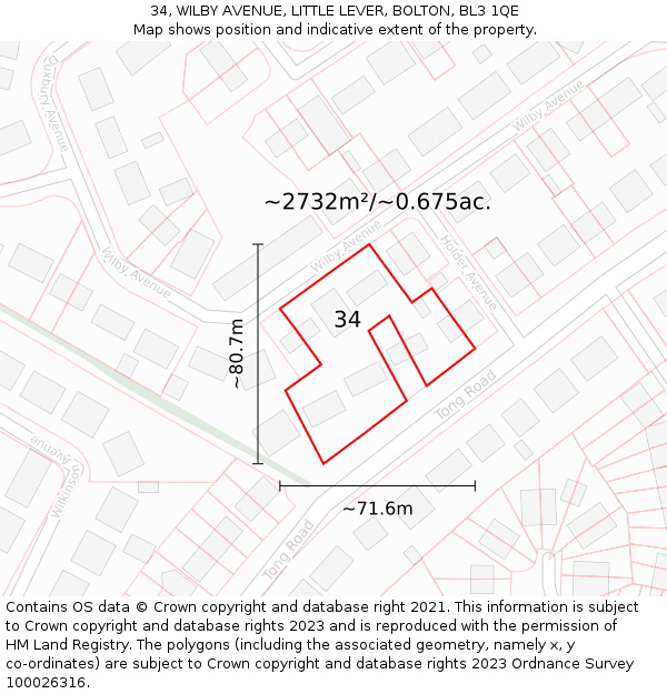 34, WILBY AVENUE, LITTLE LEVER, BOLTON, BL3 1QE: Plot and title map