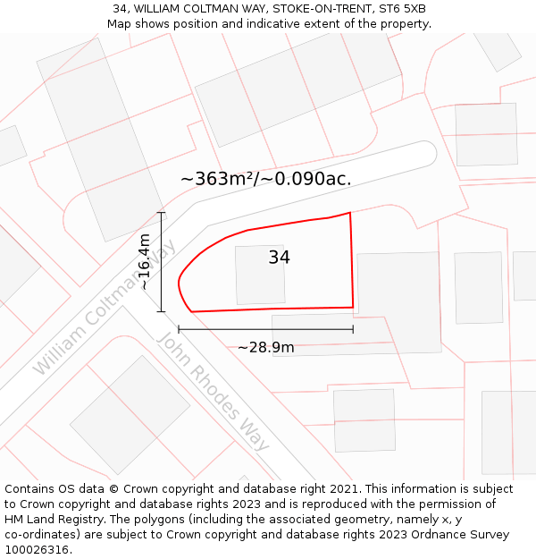 34, WILLIAM COLTMAN WAY, STOKE-ON-TRENT, ST6 5XB: Plot and title map