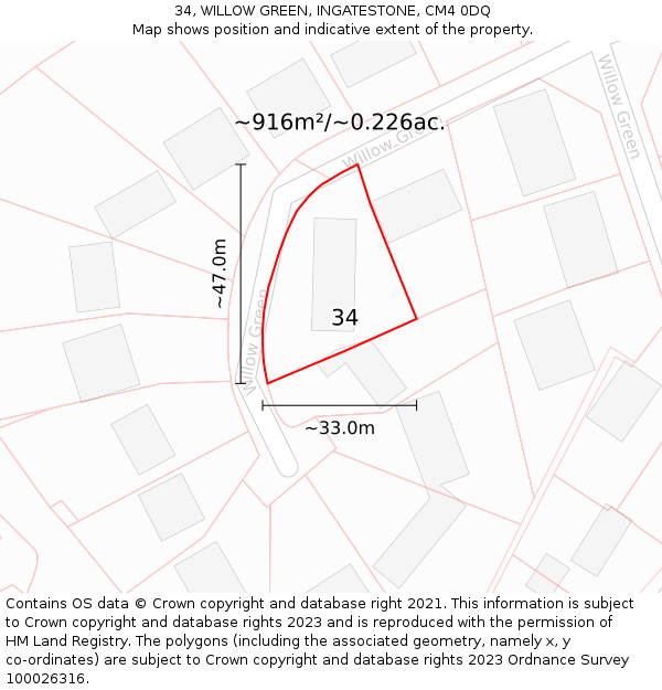 34, WILLOW GREEN, INGATESTONE, CM4 0DQ: Plot and title map