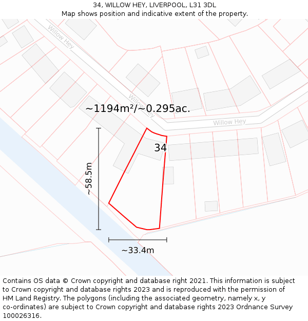 34, WILLOW HEY, LIVERPOOL, L31 3DL: Plot and title map