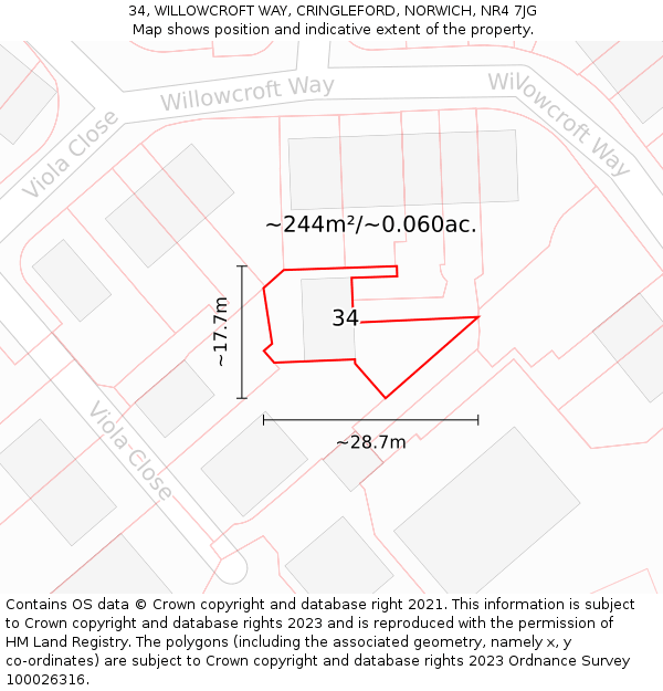34, WILLOWCROFT WAY, CRINGLEFORD, NORWICH, NR4 7JG: Plot and title map