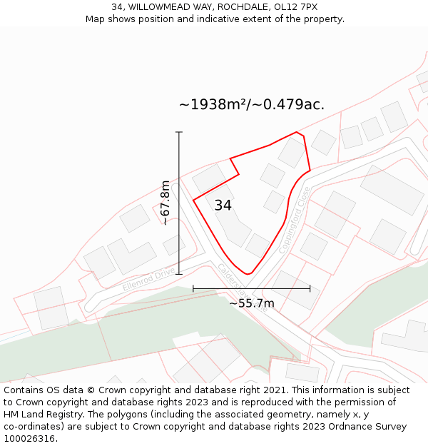 34, WILLOWMEAD WAY, ROCHDALE, OL12 7PX: Plot and title map