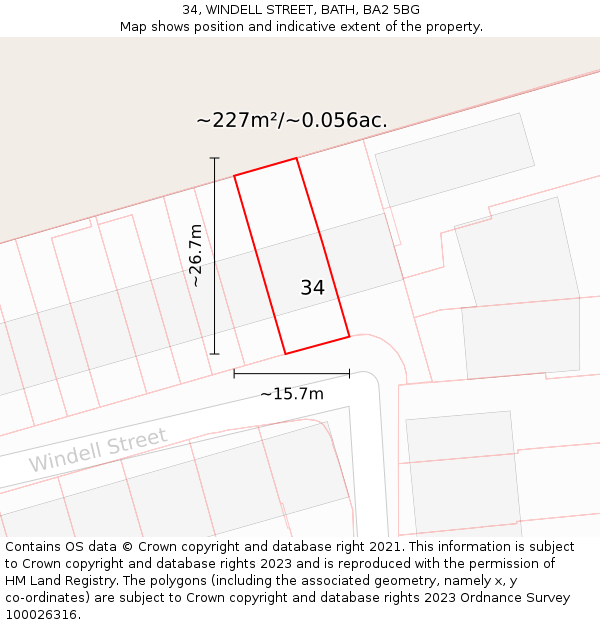 34, WINDELL STREET, BATH, BA2 5BG: Plot and title map