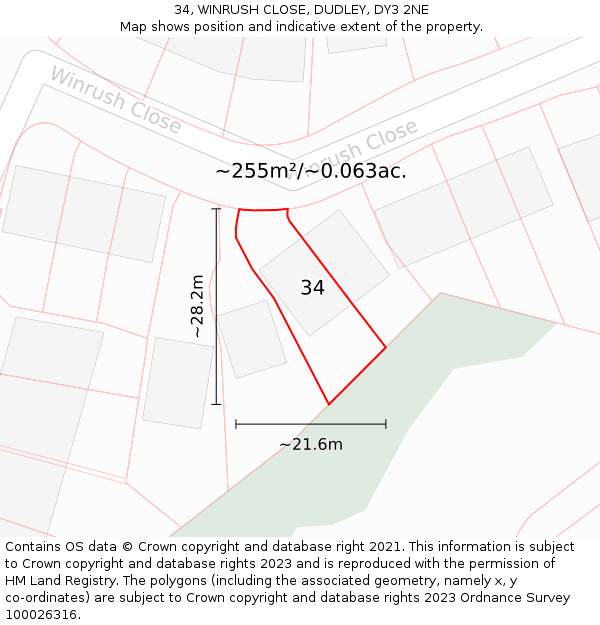 34, WINRUSH CLOSE, DUDLEY, DY3 2NE: Plot and title map