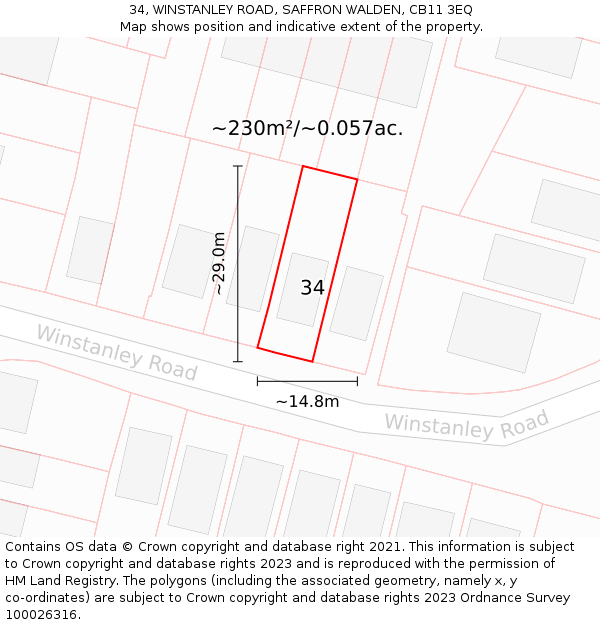 34, WINSTANLEY ROAD, SAFFRON WALDEN, CB11 3EQ: Plot and title map