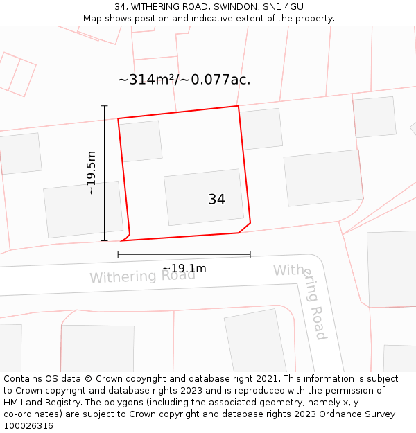 34, WITHERING ROAD, SWINDON, SN1 4GU: Plot and title map