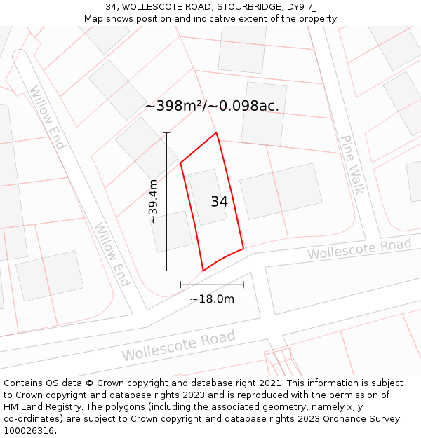 34, WOLLESCOTE ROAD, STOURBRIDGE, DY9 7JJ: Plot and title map