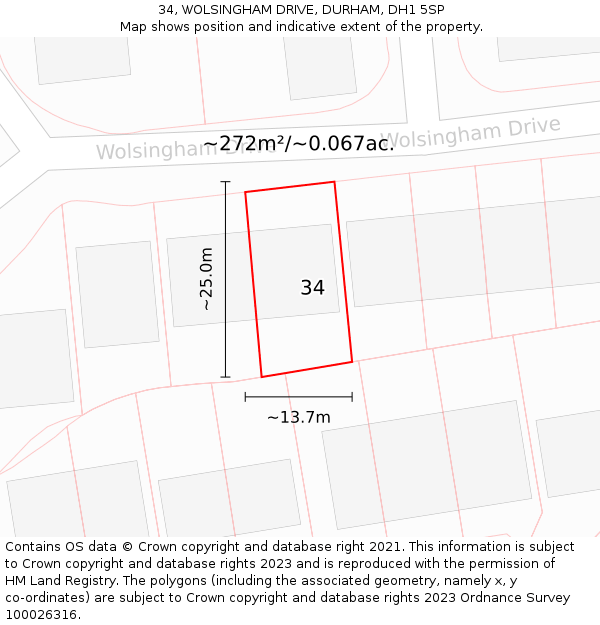 34, WOLSINGHAM DRIVE, DURHAM, DH1 5SP: Plot and title map