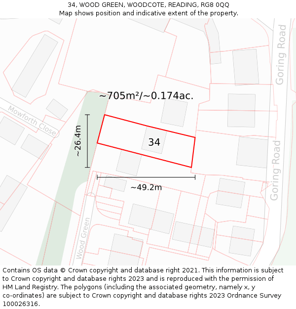 34, WOOD GREEN, WOODCOTE, READING, RG8 0QQ: Plot and title map