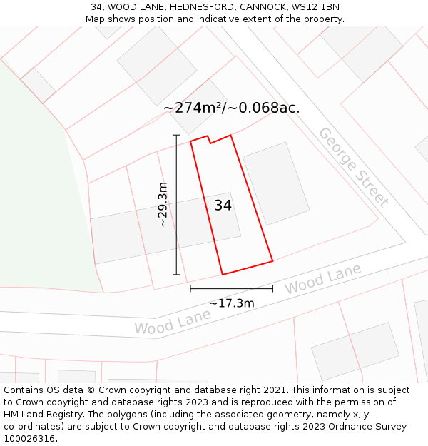 34, WOOD LANE, HEDNESFORD, CANNOCK, WS12 1BN: Plot and title map