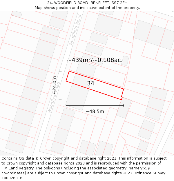 34, WOODFIELD ROAD, BENFLEET, SS7 2EH: Plot and title map