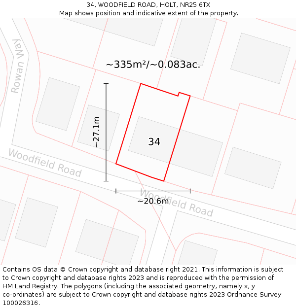 34, WOODFIELD ROAD, HOLT, NR25 6TX: Plot and title map