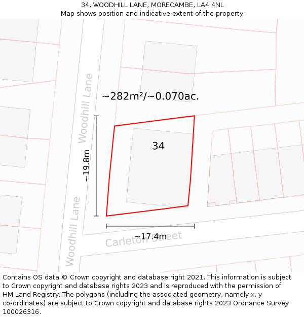 34, WOODHILL LANE, MORECAMBE, LA4 4NL: Plot and title map