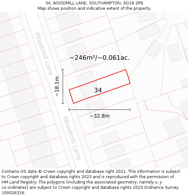 34, WOODMILL LANE, SOUTHAMPTON, SO18 2PB: Plot and title map