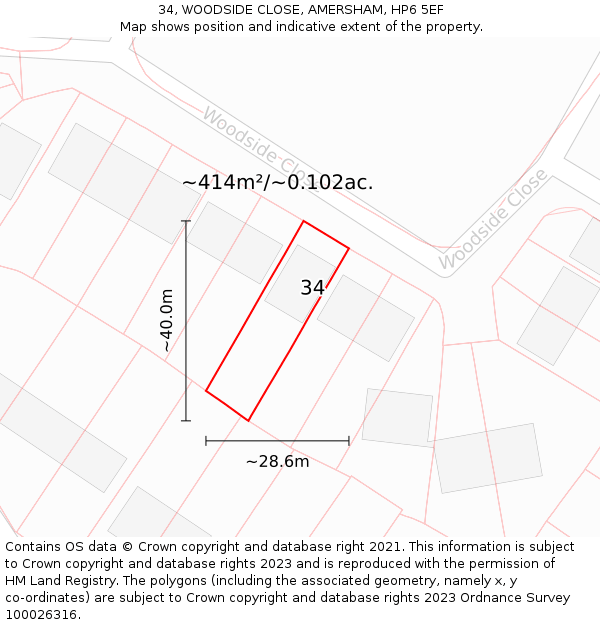 34, WOODSIDE CLOSE, AMERSHAM, HP6 5EF: Plot and title map