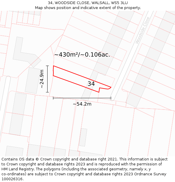 34, WOODSIDE CLOSE, WALSALL, WS5 3LU: Plot and title map