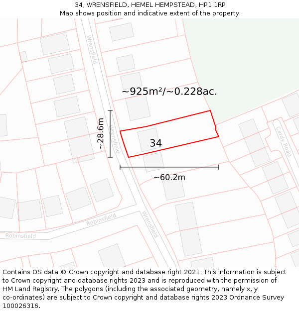 34, WRENSFIELD, HEMEL HEMPSTEAD, HP1 1RP: Plot and title map