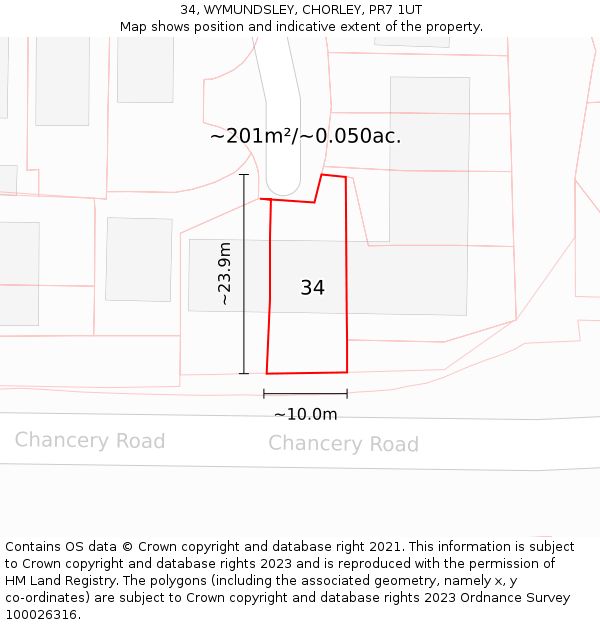 34, WYMUNDSLEY, CHORLEY, PR7 1UT: Plot and title map